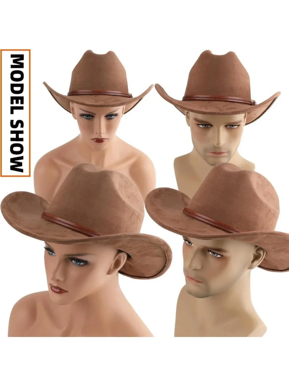 Men's Coffee Faux Suede Wide Brim Western Cowgirl Cowboy Hat